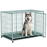 TIME RAY 48" Metal Wire Dog Crate for Large Dogs with Tray, Double Door, Puppy Dog Cage for Yard Indoor Outdoor Use,XL Dog Cage Kennel,Green