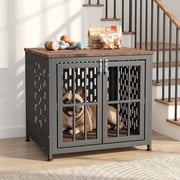 TIME RAY 26" Dog Crate Furniture, Heavy-Duty Metal Dog House, Decorative Pet House that Doubles as an Indoor Side Table, Antique Black