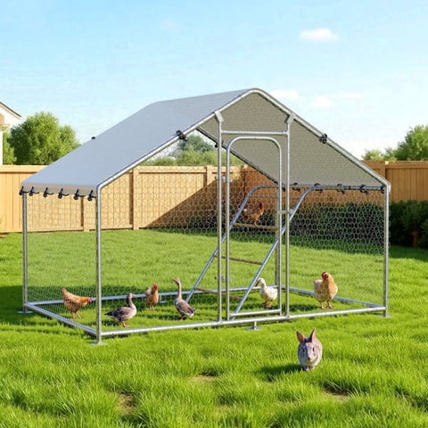 Time Ray 9.99*4.9 ft Outdoor Chicken Coop with Roosting for 5 Chickens Run Walk-in Metal Poultry Cage for Outdoor Backyard Chicken Run
