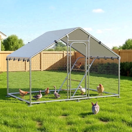 Time Ray 9.99*4.9 ft Outdoor Chicken Coop with Roosting for 5 Chickens Run Walk-in Metal Poultry Cage for Outdoor Backyard Chicken Run