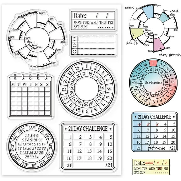 Time Record Clear Stamps Time Pie Chart Silicone Stamp Calendar Planner Transparent Stamp for DIY Scrapbooking Journal Card Making diy