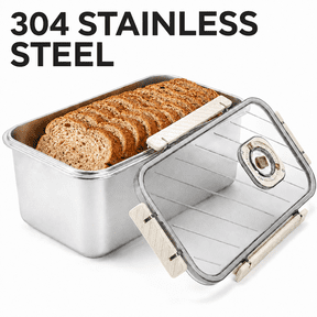 Time Recording Bread Storage Container with Lid, Stainless Steel Bread Box for Homemade Bread Vegetable Cookies Fruit and Kitchen Counter Storage (Silver)