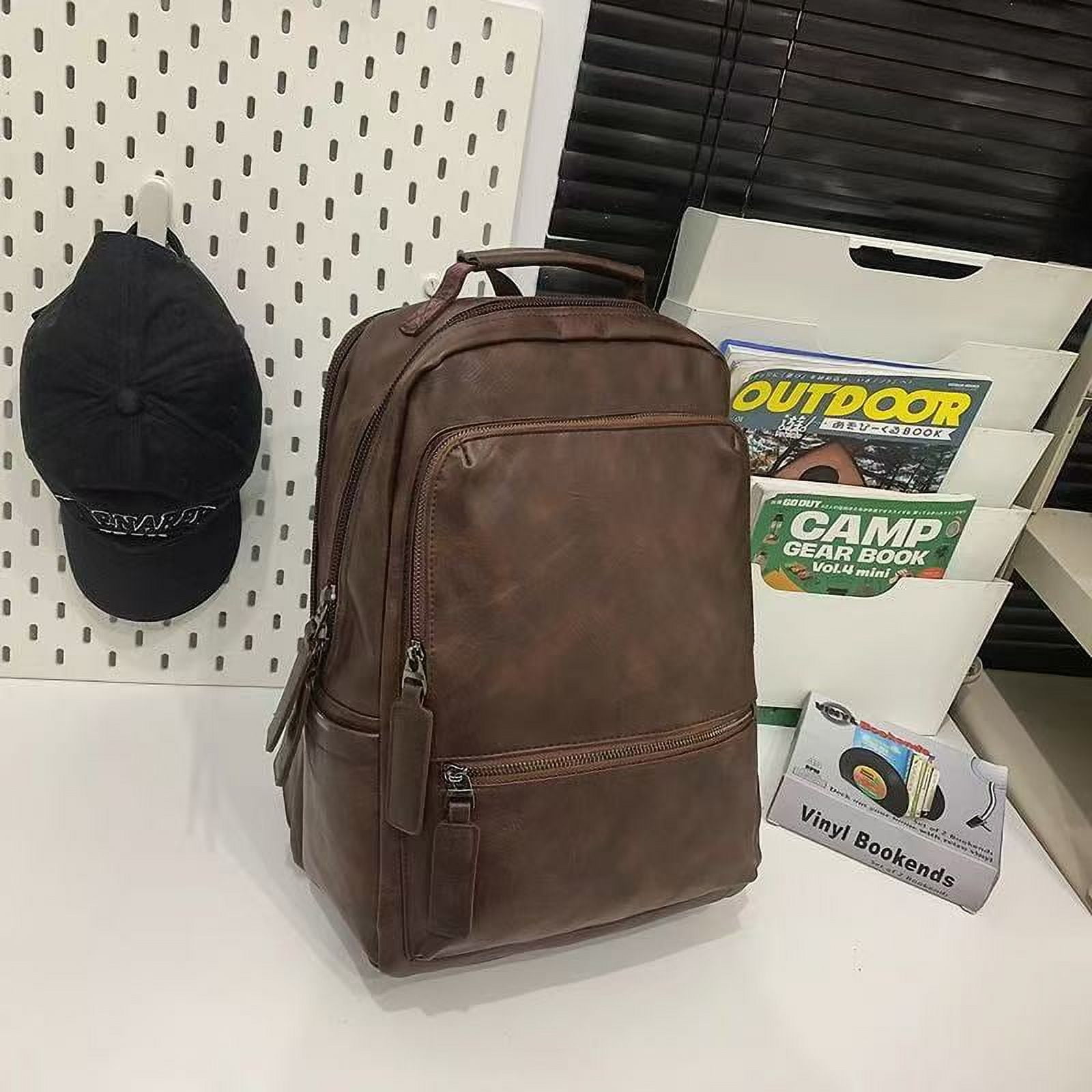 Time Resistance Leather Business Backpack - Laptop and A4 Portfolio Bag - Travel Bag Rucksack (Brown)