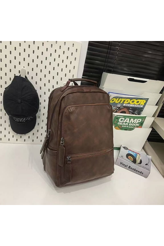 Time Resistance Leather Business Backpack - Laptop and A4 Portfolio Bag - Travel Bag Rucksack (Brown)