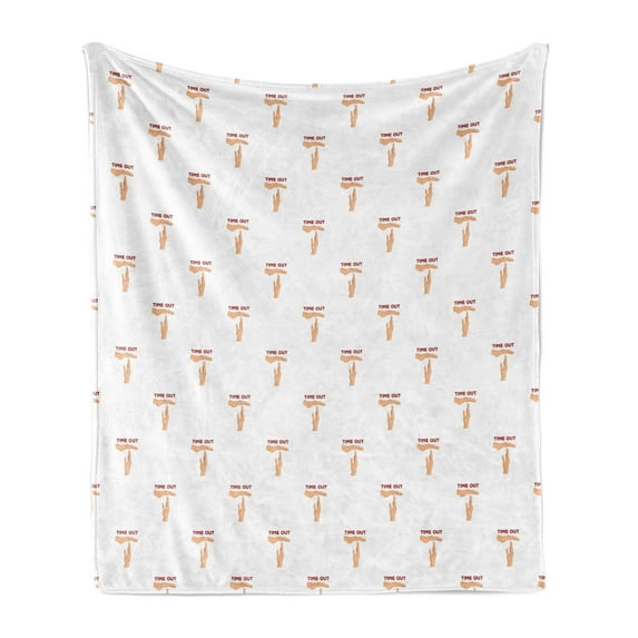 Time out Soft Flannel Fleece Throw Blanket, Basketball Concept Hand Pattern Gesture of a Time Cartoon Design, Cozy Plush for Indoor and Outdoor Use, 60" x 80", Beige Ruby White, by Ambesonne