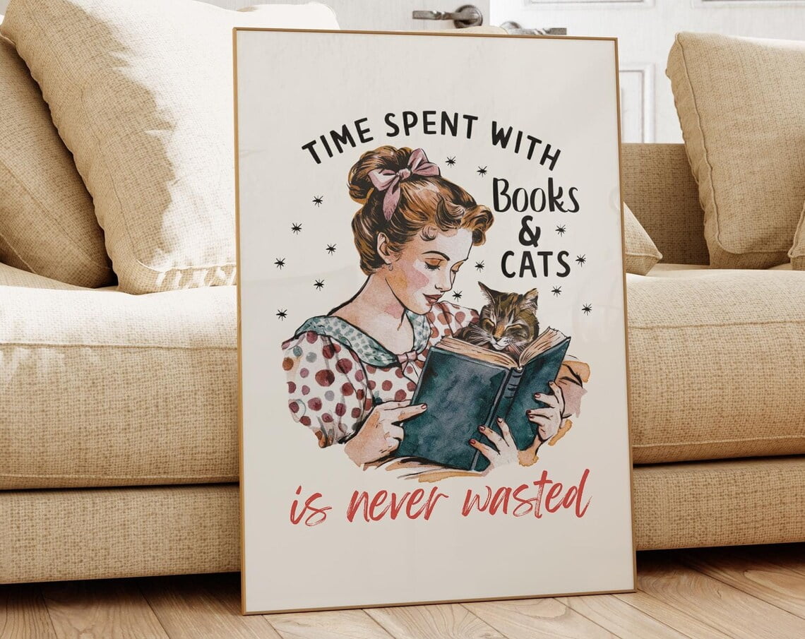 Time Spent With Books And Cats Never Wasted Targa In Metallo Retrò
