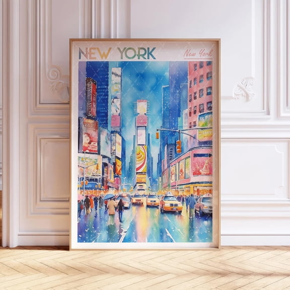 Time Square New York Usa Pastel Travel Poster, Stretched Size 8x12
