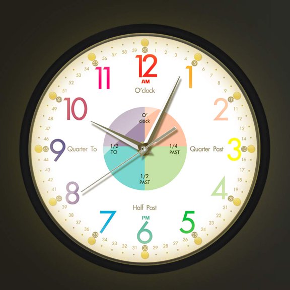 Time Telling Teaching Metal Frame Voice Control Wall Clock LED Lighting