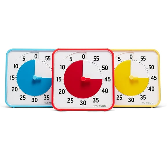 Time Timer 8 Inch Visual Timer Classroom Set — 60 Minute — Primary Colors (3-Pack)