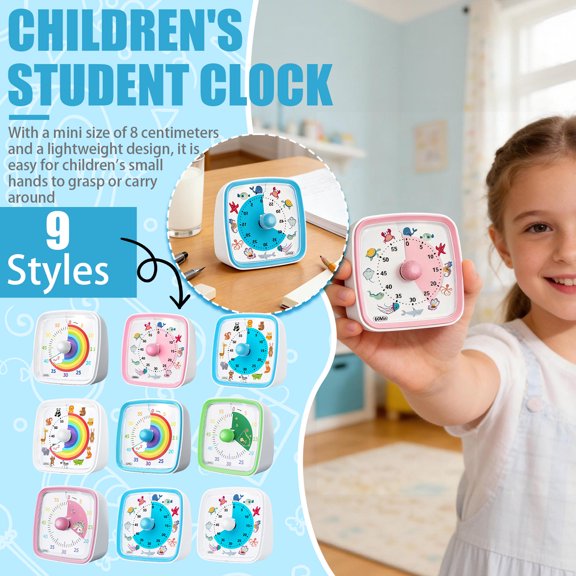 Time Timer Visual Timer for Kids Classroom Home, 60 Minute Analog Desk Countdown Clock for Children Students Teachers, ADHD Autism Sensory Learning Tool, Silent Operation No Ticking (1pc)