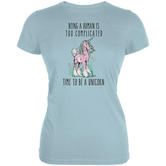 Time To Be A Unicorn Juniors Soft T Shirt Light Blue LG