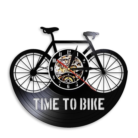 Time To Bike Bikers Inspiration Quote Home Decor Mountain Bike Wall Clock Old Time Bicycle Cyclist Retro Vinyl Record Wall Clock Without LED