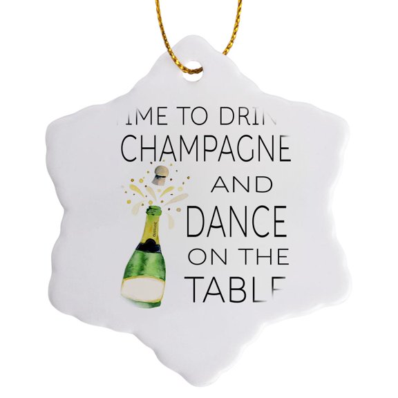3drose, Time to Drink Champagne and Dance on the Table, 3 inch Snowflake Porcelain Ornament