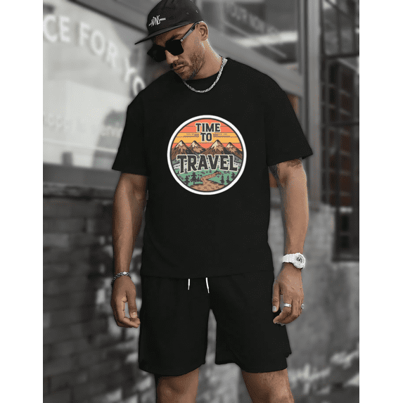 Time To Travel Retro Scenic Horizon Outdoor Adventure Graphic Print Unisex T-Shirt up to size 5XL