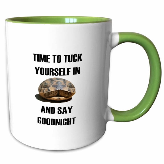 3drose, Time to Tuck Yourself in Baby Tortoise in Its Shell, 11oz Two-tone Green Mug