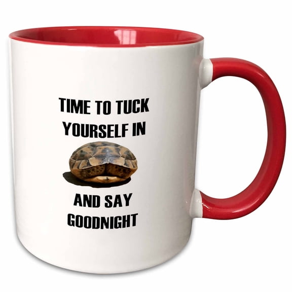3drose, Time to Tuck Yourself in Baby Tortoise in Its Shell, 11oz Two-tone Red Mug