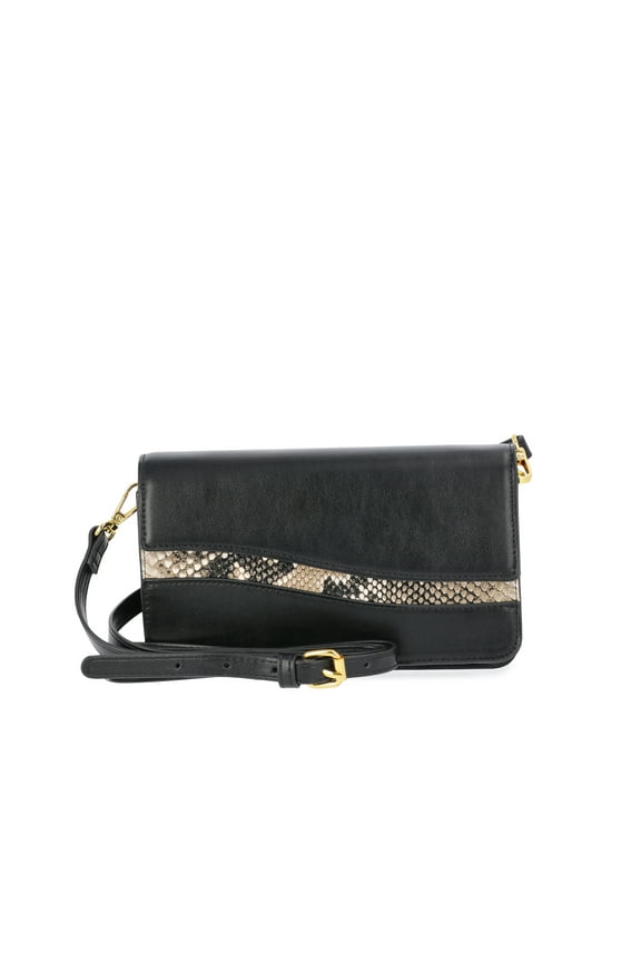 Women's Eden Flap Wallet, Black Snake