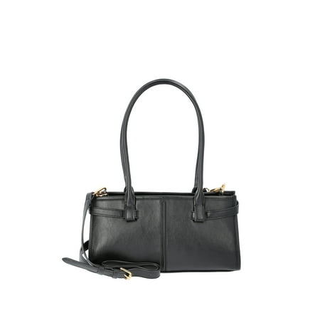 Time & Tru Women's Faux Leather Gwyn Shoulder Bag, Black