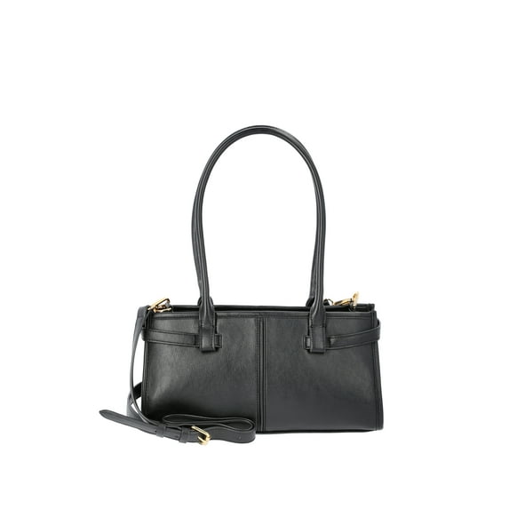 Time & Tru Women's Faux Leather Gwyn Shoulder Bag, Black