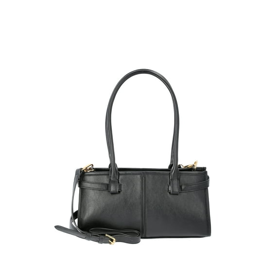 Time & Tru Women's Faux Leather Gwyn Shoulder Bag, Black