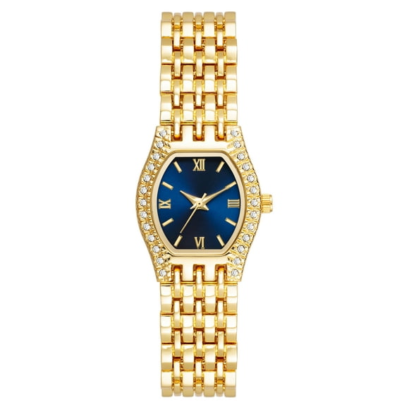 Time and Tru Heirloom Collection: Gold-Tone Bracelet Wristwatch with Hexagonal Navy Dial for Women