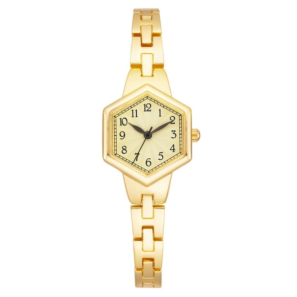 Time and Tru Heirloom Collection: Gold-Tone Bracelet Wristwatch with Round Champagne Dial for Women
