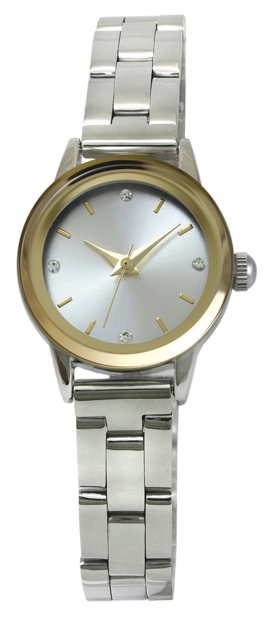 Time Tru Ladies Silver Gold Watch with Crystal Accents Stainless