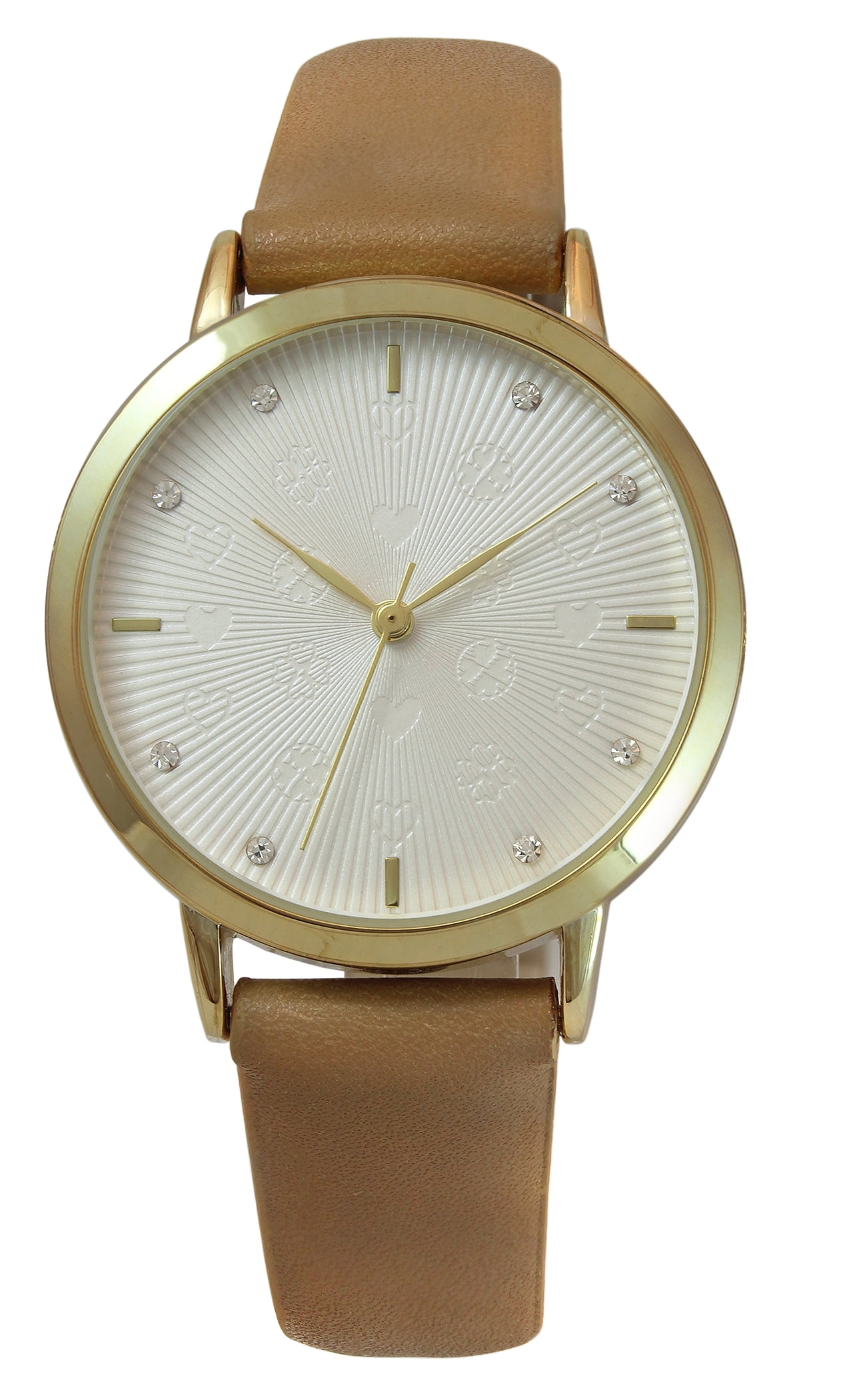 TIME AND TRU Time & Tru Ladies 34mm Gold Tone Etched Dial Adjustable Brown Strap Watch