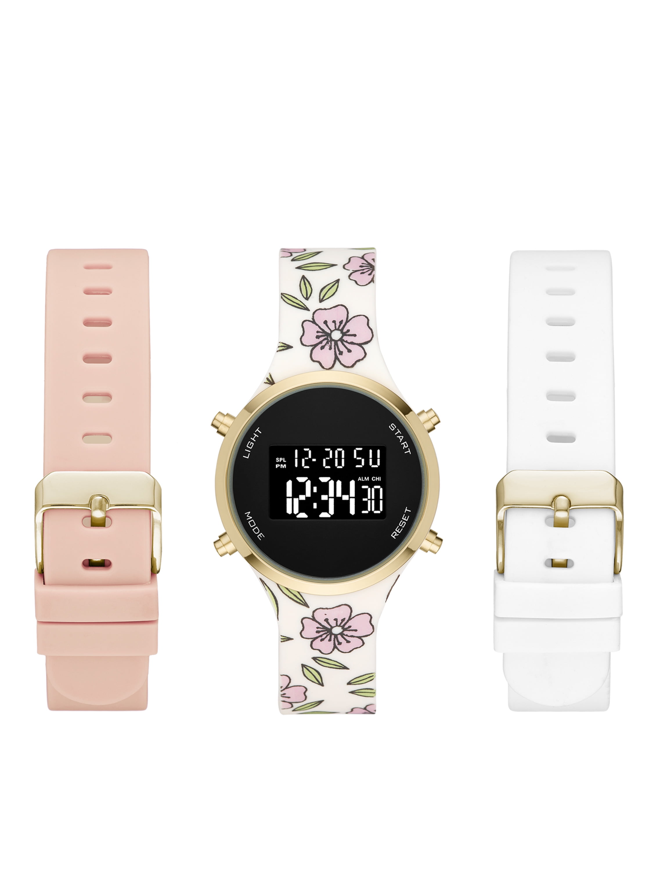 Time & Tru Ladies' Digital Silicone Interchangeable Band Watch Set