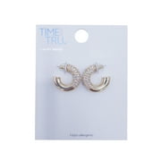 TIME AND TRU Time & Tru Ladies Rhinestone Hoop Earring, Gold Metal Earring, Hoop Style, Half Earring in Clear Rhinestone Design