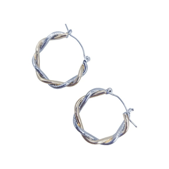Time & Tru Ladies Twisted Hoop Earring, Gold and Silver Metal Earring, Hoop Style, Twisted Metal Design