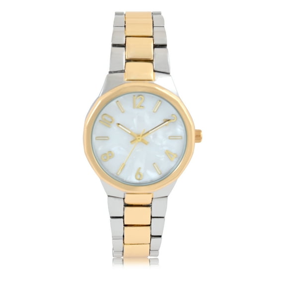 Time & Tru Ladies' Two-Tone Metal Bracelet Watch with Mother Of Peral Dial, 33 MM