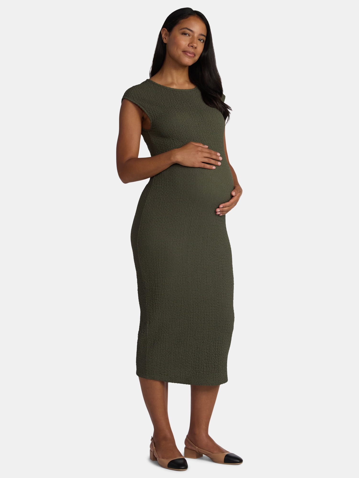Time and Tru Maternity Women's Textured Dress with Cap Sleeves, Sizes S-XXL