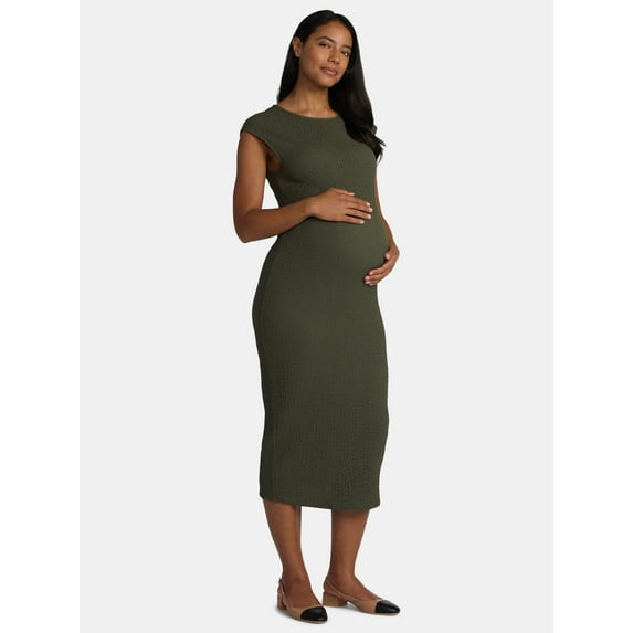Time and Tru Maternity Women's Textured Dress with Cap Sleeves, Sizes S-XXL