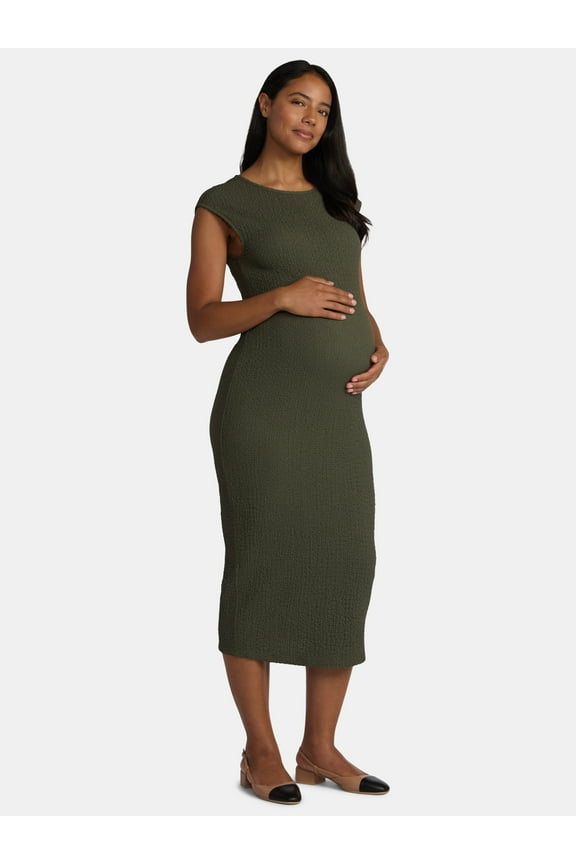 Maternity Women's Textured Dress with Cap Sleeves, Sizes S-XXL