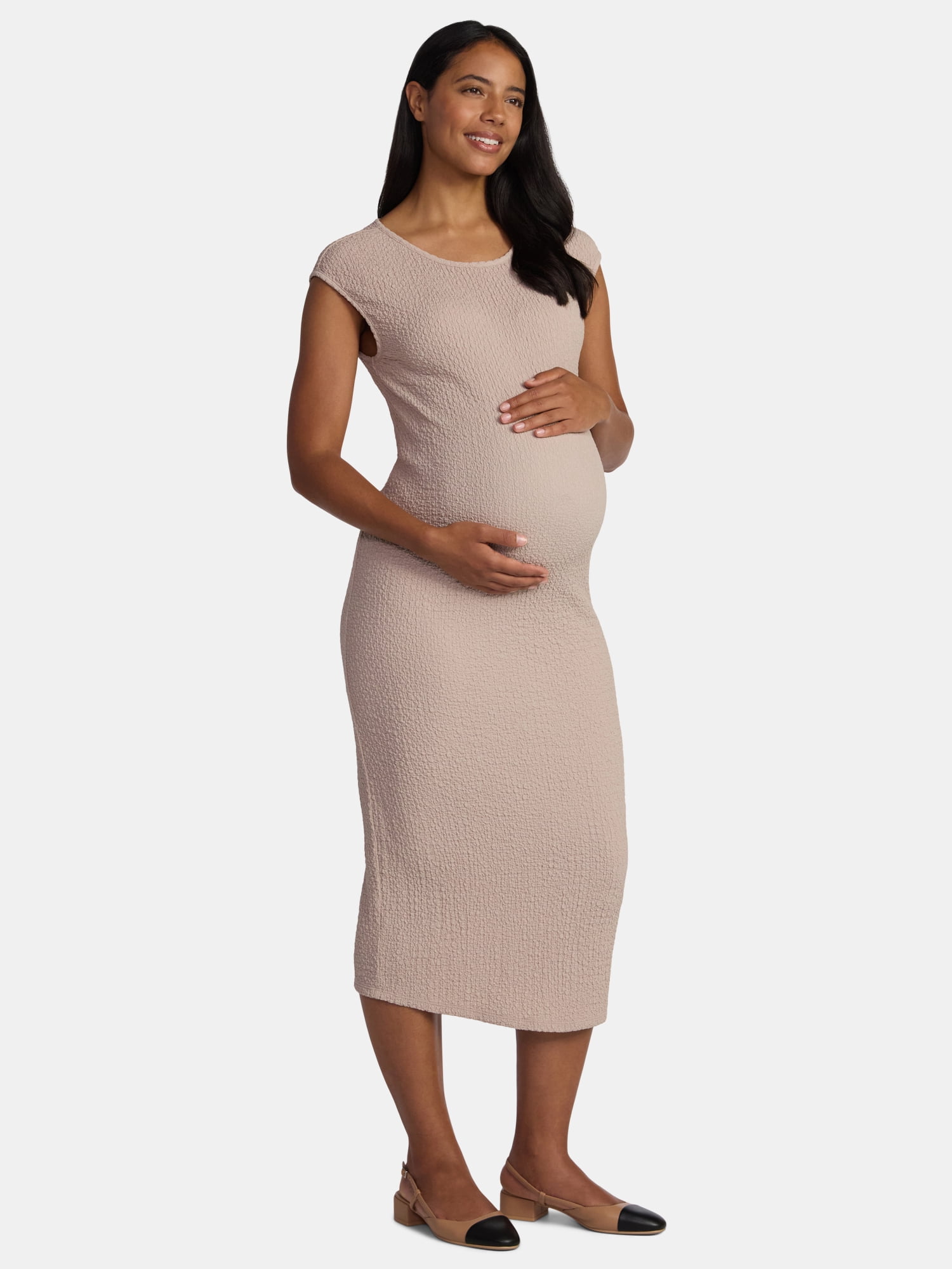 Time and Tru Maternity Women's Textured Dress with Cap Sleeves, Sizes S-XXL