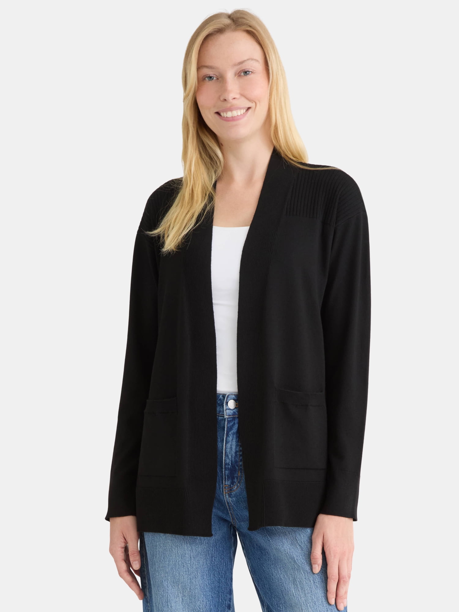 トップス FRONT MIX BOX CARDIGAN / TIME IS ON Time and Tru Women's Open Front Lightweight Cardigan Sweater