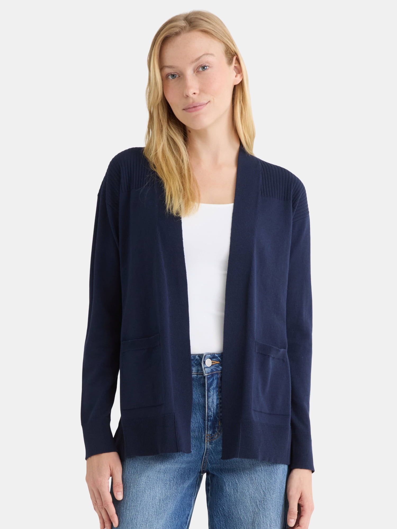 Time and Tru Women's and Women's Plus Open Front Cardigan Sweater, Sizes XS-4X