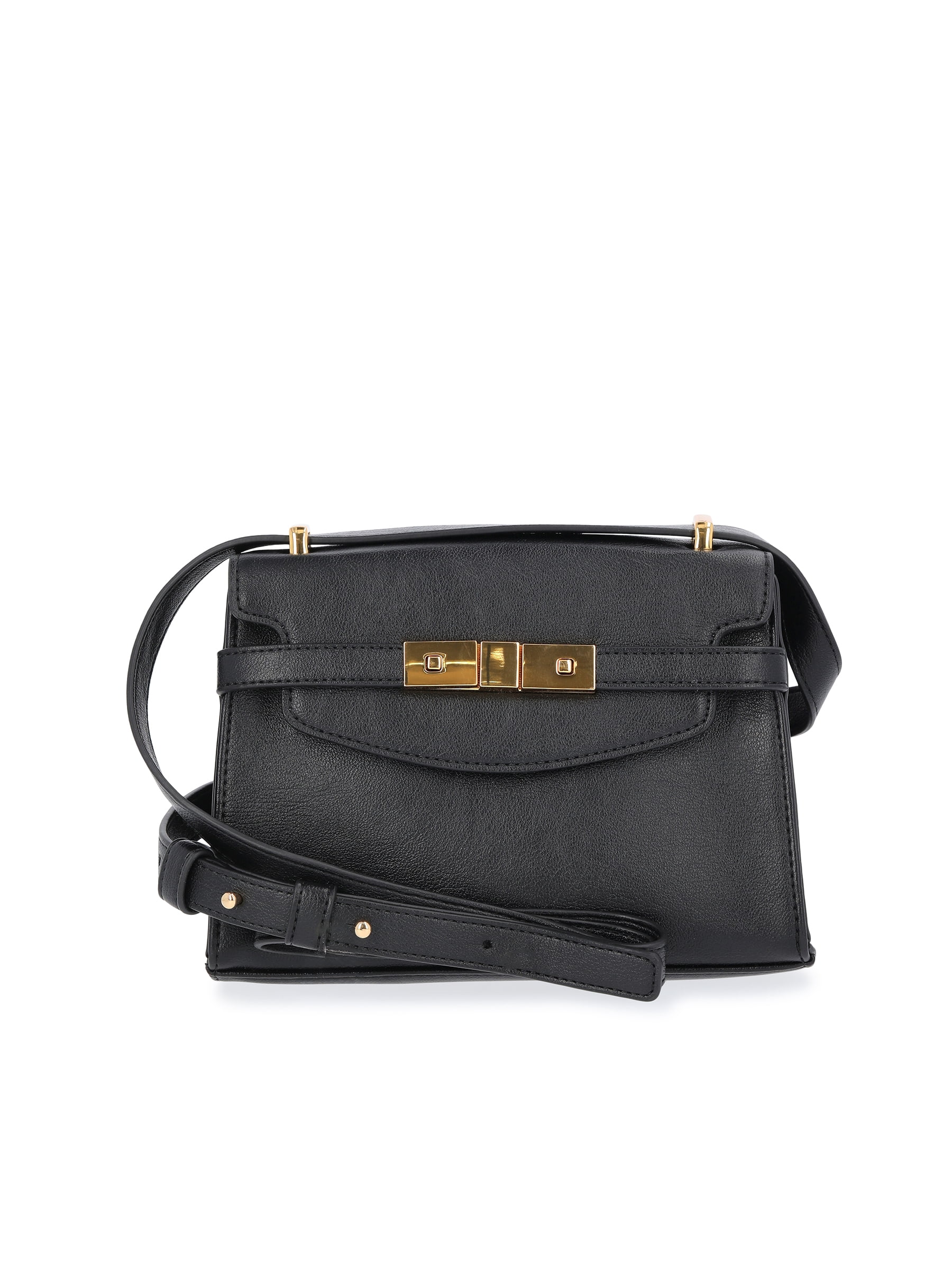 Time and Tru Women's Faux Leather Rosa Crossbody Bag, Black