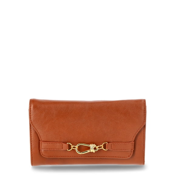 Time and Tru Women's Scarlet Envelope Wallet, Cognac Brown