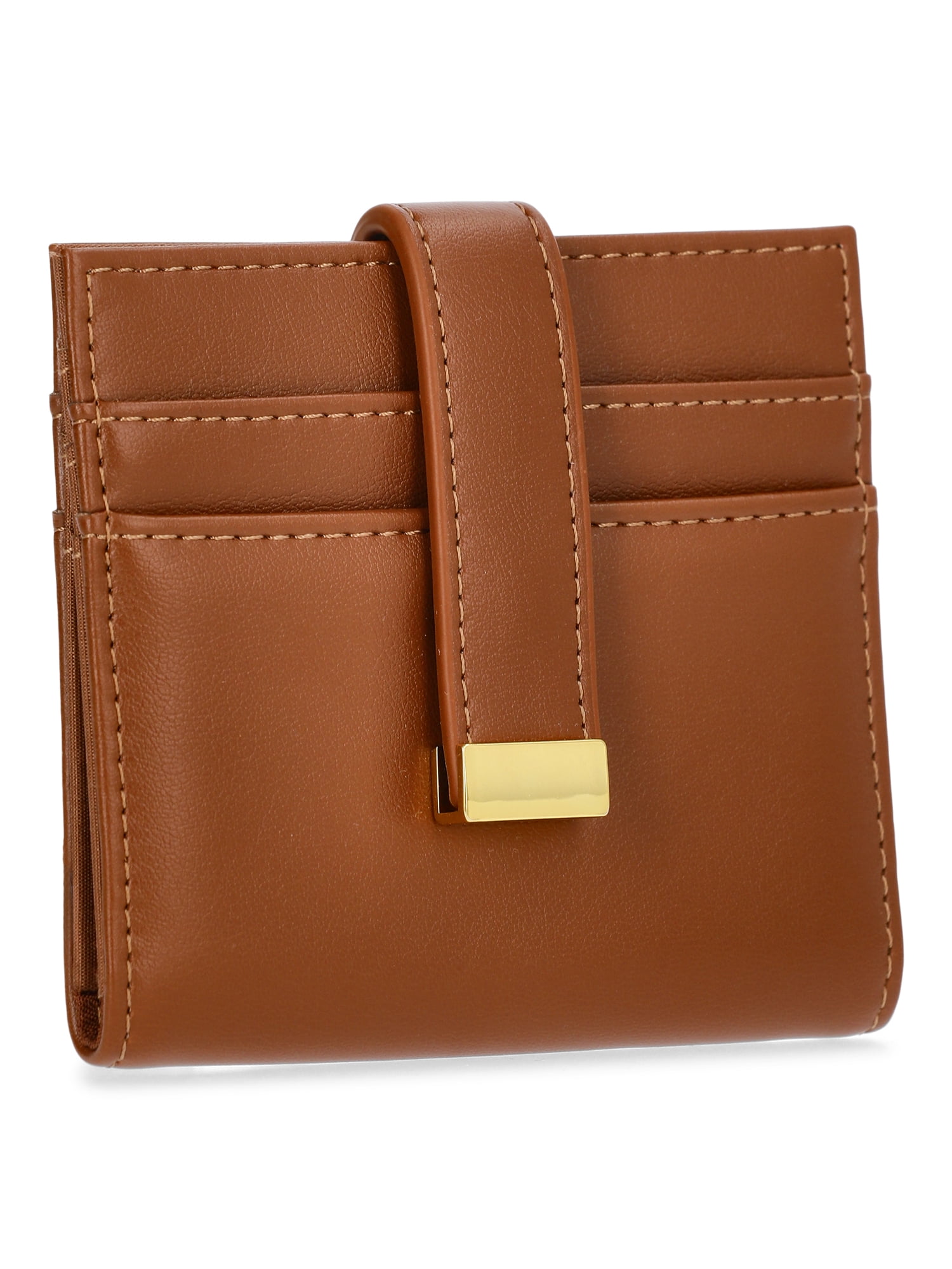 Time and Tru Women's Una Faux Leather Card Case Wallet, Cognac