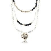 TIME AND TRU Women's Gold Tone Beaded Layered Necklace with Heart Pendant