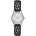 thumbnail image 1 of Time and Tru Women's Analog Watch: Silver Tone Round Case, Crystal Accent on Faux Mother of Pearl Dial, Black Faux Leather Perforated Strap (FMDOTT031), 1 of 4