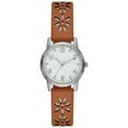 thumbnail image 1 of Time and Tru Women's Analog Watch: Silver Tone Round Case, Crystal Accent on Faux Mother of Pearl Dial, Brown Faux Leather Perforated Strap (FMDOTT054), 1 of 4