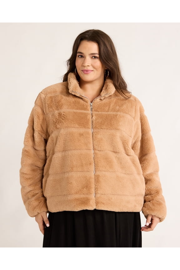 Women's and Women's Plus Faux Fur Channel Jacket, Sizes XS-3X