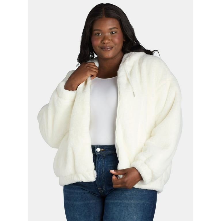 Time and Tru Women s and Women s Plus Faux Fur Zip Hoodie Sizes XS 3X Walmart