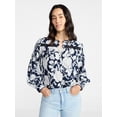 thumbnail image 1 of Time and Tru Women's Lace Yoke Shirt with Long Sleeves Sizes XS-XXXL, 1 of 6