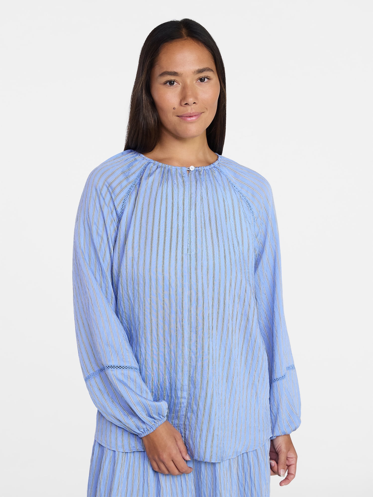 Time and Tru Women's Peasant Blouse with Long Sleeves, Sizes XS-XXXL