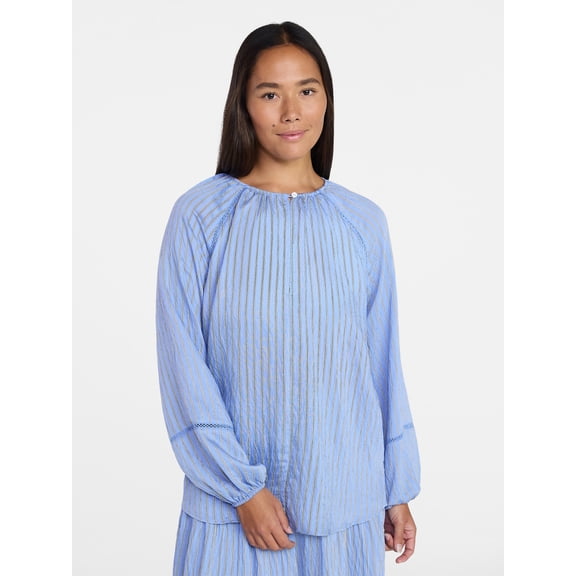 Time and Tru Women's Peasant Blouse with Long Sleeves, Sizes XS-XXXL