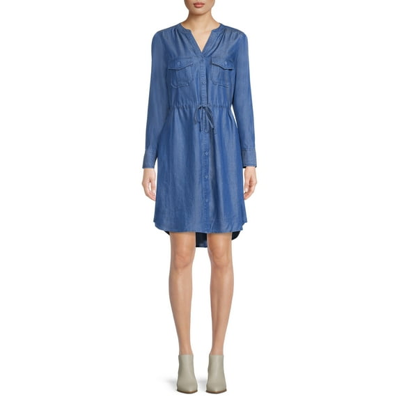 Time & Tru Women's Long Sleeve Utility Shirt Dress